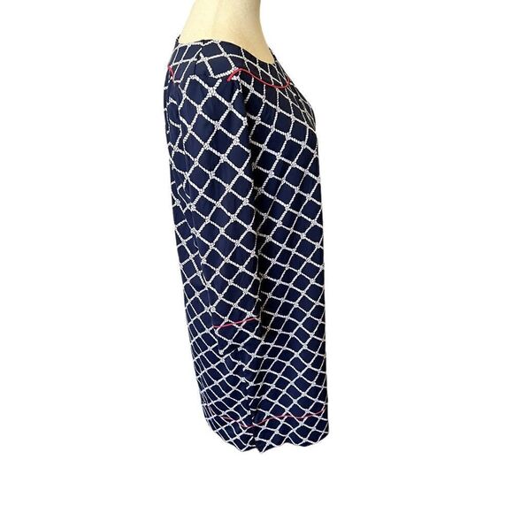 Lands End Navy + White Trellis Design Stretchy Long Sleeve Dress Small - Picture 4 of 5